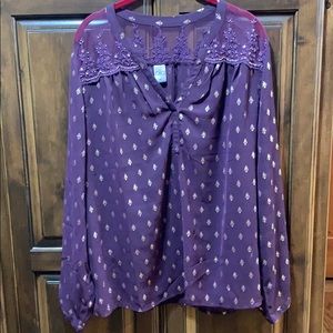 XL Beaded plum & gold sheer long sleeve top (bila brand)